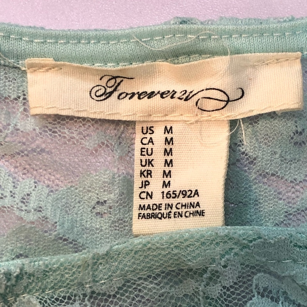 Forever 21 🅝🅦🅞🅣 Dress Green Lace Top / Long Sleeve / Side Zipper / Size M